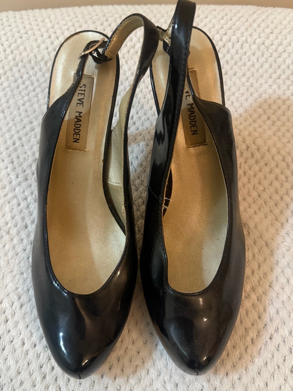 Steve Madden Black Patent Slingback Pumps with Gold Insole